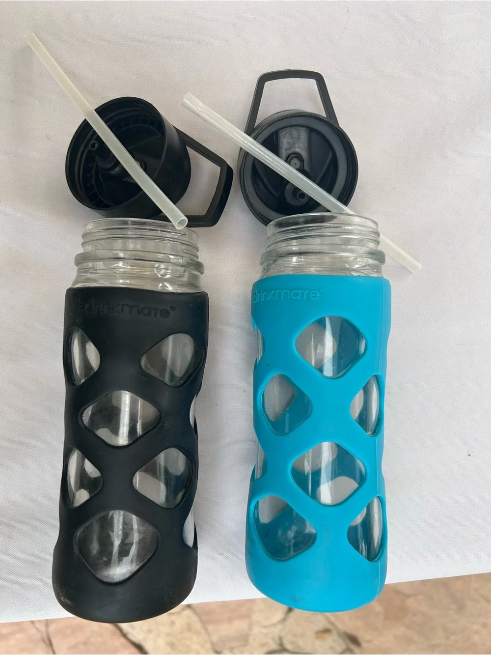 Drinkmate Glass Water Bottle with Silicone Sleeve - Set of 2 Blue & Black